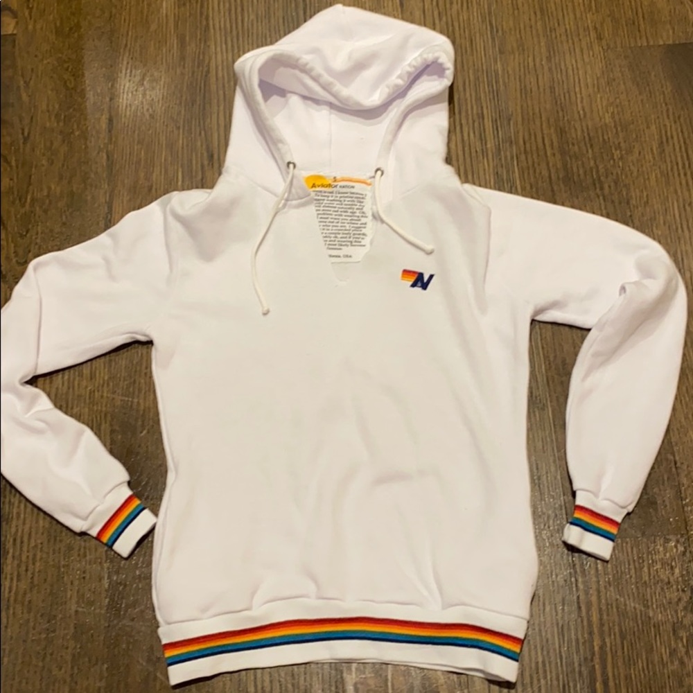 Aviator Nation rainbow trimmed hoodie